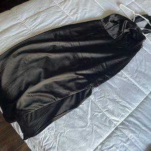 Satin black high neck midi dress